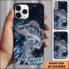 Maxcorners Walleye Fishing Blue Grunge Splash Effect Personalized Name Phone Case