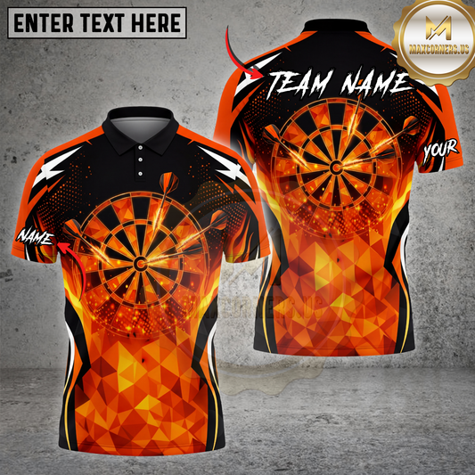 Maxcorners Dart Shirt Flaming Dartboard Bullseye Precision Throw Graphic Multicolor Options Personalized Name, Team Name 3D Shirt (4 Colors)