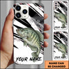 Maxcorners Fishing Black White Abstract Brush Strokes Personalized Name Phone Case (10 Fish Species)
