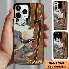 Maxcorners Hunting Phone Case Duck Hunting Lightning Split Leather Brown Art Personalized Name Phone Case