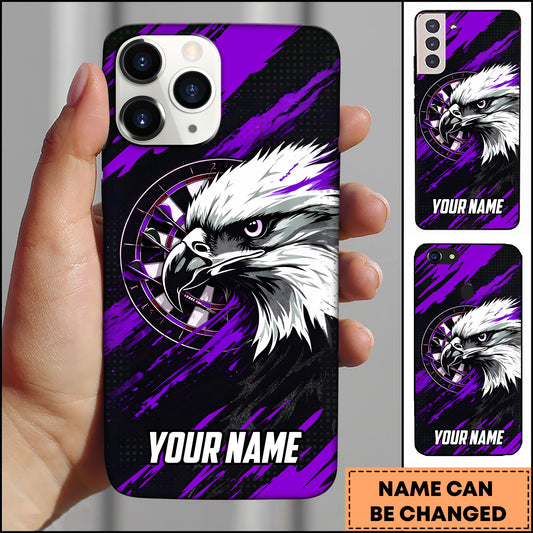 Maxcorners Darts Phonecase Bald Eagle Dartboard Purple Black Graphic Design Personalized Name 3D Phone Case