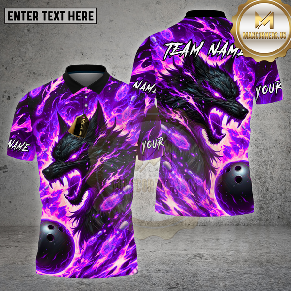 Maxcorners Bowling Fire Wolf Flame Art Design Multi Options Personalized Name Team Name 3D Shirt