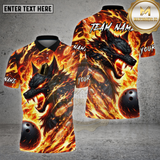 Maxcorners Bowling Fire Wolf Flame Art Design Multi Options Personalized Name Team Name 3D Shirt