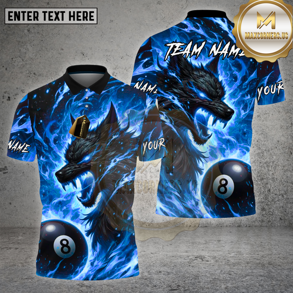 Maxcorners Billiards Fire Wolf Flame Art Design Multi Options Personalized Name Team Name 3D Shirt