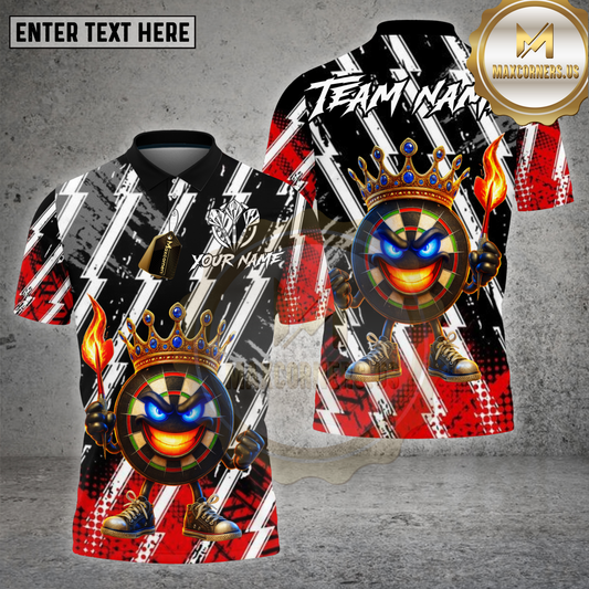 Maxcorners Darts Shirt King Lightning Black White Flame Crown Multioptions Personalized Name, Team Name Unisex 3D Shirt