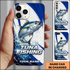 Maxcorners Tuna Fishing Phone Case  Scale Texture White Blue Dynamic Wave Art Personalized Name Phone Case