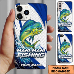 Maxcorners Mahi-mahi Fishing Phone Case  Scale Texture White Blue Dynamic Wave Art Personalized Name Phone Case