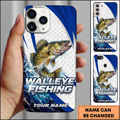 Maxcorners Walleye Fishing Phone Case  Scale Texture White Blue Dynamic Wave Art Personalized Name Phone Case