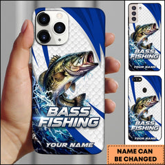 Maxcorners Bass Fishing Phone Case  Scale Texture White Blue Dynamic Wave Art Personalized Name Phone Case