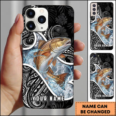 Maxcorners Redfish Fishing Tribal Pattern Black White Water Splash Personalized Name Phone Case