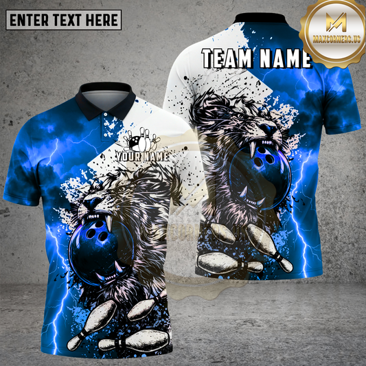 Maxcorners Bowling Lion Purple Lightning Fierce Style Multicolor Options Personalized Name, Team Name 3D Shirt (4 Colors)