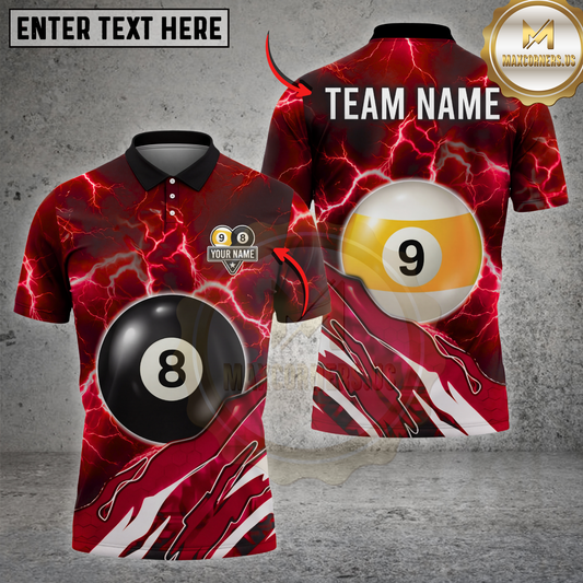 Maxcorners Billiards Shirt Lightning Pool Ball Electric Storm Graphic Multicolor Options Personalized Name, Team Name 3D Shirt (4 Colors)