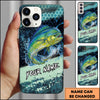Maxcorners Fishing Teal Honeycomb Water Burst Personalized Name Phone Case (10 Fish Species)