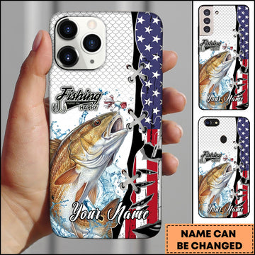 Maxcorners Redfish Fishing American Flag Patriotic Water Splash Personalized Name Phone Case