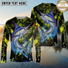 Maxcorners Fishing Neon Splash Personalized Name, Team Name Long Sleeve Shirt (9 Breeds)