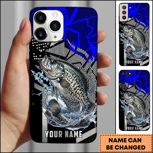 Maxcorners Crappie Fishing Dynamic Blue Geometric Splash Art Personalized Name Phone Case