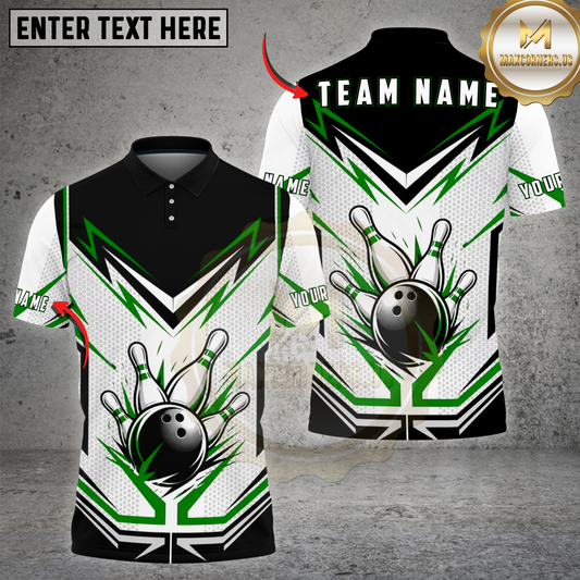 Maxcorners Bowling Strike Flame Shirt White Energy Ball Design Multicolor Options Personalized Name, Team Name 3D Shirt (4 Colors)