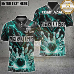 Maxcorners Lightning Bowling Strike Electric Energy Graphic Multi Options Personalized Name, Team Name 3D Shirt (4 Colors)