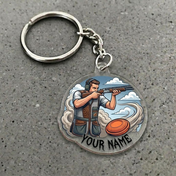 Maxcorners Personalized Trap Shooter Aiming Shotgun Clay Target Smoke Cloud Acrylic Christmas Ornament And Keychain Custom Gift For Hunters 2D Flat