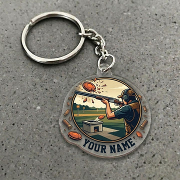 Maxcorners Personalized Trap Shooting Shooter Breaking Orange Clay Target Field Acrylic Christmas Ornament And Keychain Custom Gift For Hunters 2D Flat