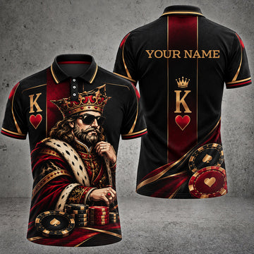 Maxcorners King of Hearts 3D Poker Personalized Name Polo