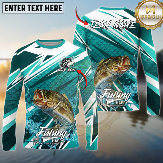 Maxcorners Fishing Scale Pattern Splash Water Personalized Name, Team Name Long Sleeve Shirt (9 Breeds)