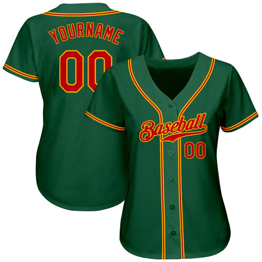 Maxcorners Custom Kelly Green Red-Gold Authentic Baseball Jersey LM2605