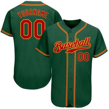 Maxcorners Custom Kelly Green Red-Gold Authentic Baseball Jersey LM2605