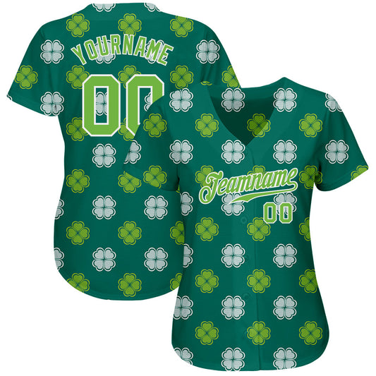 Maxcorners Custom Kelly Green Neon Green-White 3D Pattern Design Authentic St. Patrick's Day Baseball Jersey LM2605