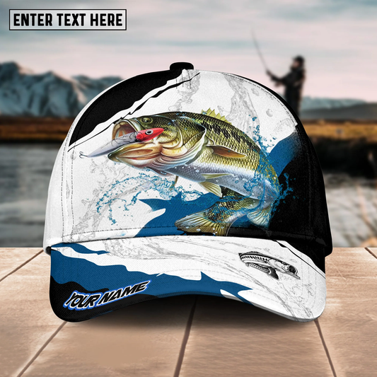 Maxcorners Fishing Black White Water Flow Pattern Sport Pattern Personalized Name 3D Cap (11 Breeds)
