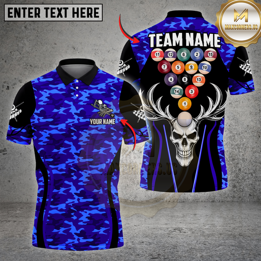 Maxcorners Billiards Shirt Camo Skull Rack Balls Dark Gothic Graphic Multicolor Options Personalized Name, Team Name 3D Shirt (4 Colors)