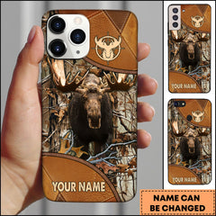 Maxcorners Hunting Phonecase Moose Leather Camo Forest Wildlife Design Personalized Name 3D Phone Case