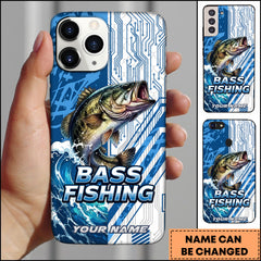 Maxcorners Bass Fishing Phone Case  Circuit Board Tech Blue Sport Design Personalized Name Phone Case