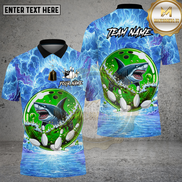 Maxcorners Bowling Shark Lightning Wave Power Design Multi Options Personalized Name Team Name 3D Shirt