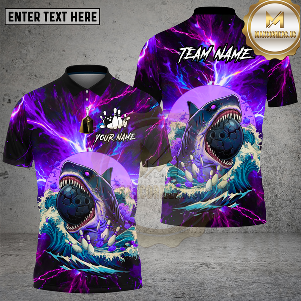 Maxcorners Bowling Shark Ocean Wave Splash Design Multi Options Personalized Name Team Name 3D Shirt
