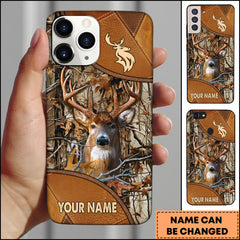 Maxcorners Hunting Phonecase Whitetail Deer Leather Camo Forest Wildlife Design Personalized Name 3D Phone Case