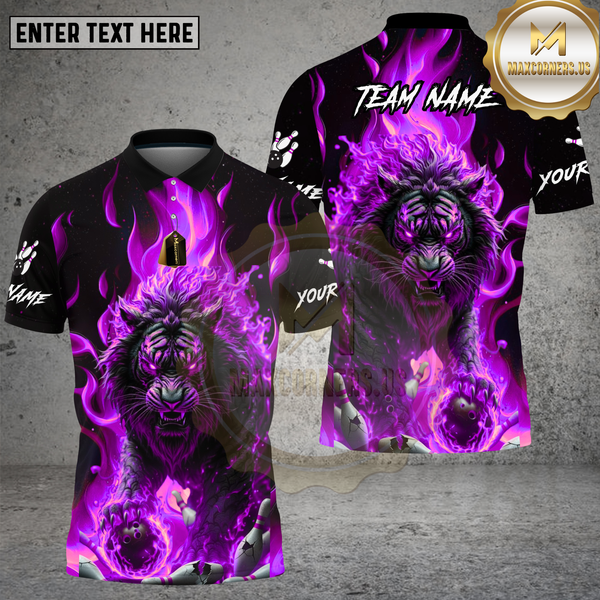 Maxcorners Bowling Fire Lion Flame Art Design Multi Options Personalized Name Team Name 3D Shirt