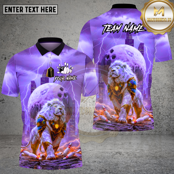 Maxcorners Bowling White Lion Lightning Moonlight Design Multi Options Personalized Name Team Name 3D Shirt