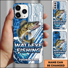 Maxcorners Walleye Fishing Phone Case  Circuit Board Tech Blue Sport Design Personalized Name Phone Case
