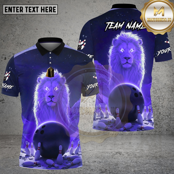 Maxcorners Bowling Neon Lion Cosmic Glow Design Multi Options Personalized Name Team Name 3D Shirt