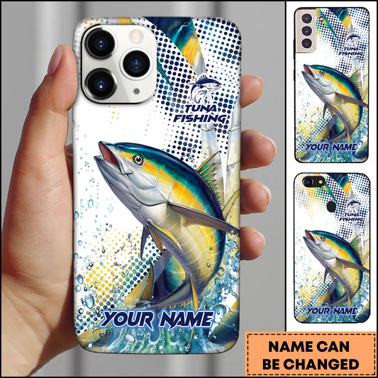 Maxcorners Tuna Fishing Phone Case Jumping Blue Fish Water Splash Sport Fishing Art Personalized Name 3D Phone Case