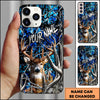 Maxcorners Hunting Phone Case Realistic Whitetail Deer In Deep Forest Camo Background Personalized Name Phone Case | Blue