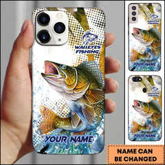 Maxcorners Walleye Fishing Phone Case Jumping Blue Fish Water Splash Sport Fishing Art Personalized Name 3D Phone Case