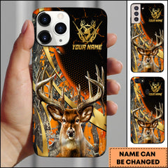 Maxcorners Hunting Phone Case Trophy Buck Gold Lightning Orange Camo Hunting Art Personalized Name Phone Case | Orange