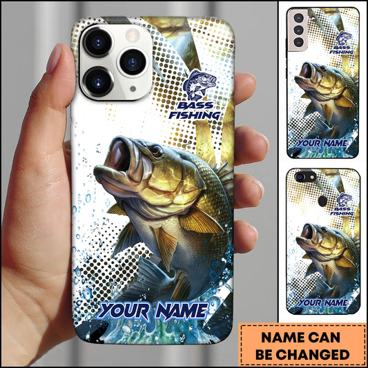 Maxcorners Bass Fishing Phone Case Jumping Blue Fish Water Splash Sport Fishing Art Personalized Name 3D Phone Case