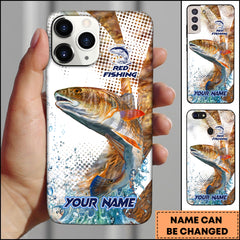 Maxcorners Red Fish Fishing Phone Case Jumping Blue Fish Water Splash Sport Fishing Art Personalized Name 3D Phone Case