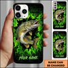 Maxcorners Fishing Phone Case Green Flame Dark Brick Wall Fish Art Design Custom Name Phone Case (12 Fish Species)