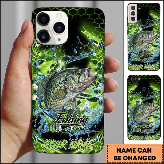 Maxcorners Crappie Fishing Neon Green Honeycomb Water Splash Personalized Name Phone Case