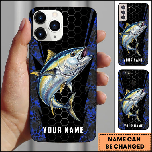 Maxcorners Tuna Fishing 3D Realistic Honeycomb Tech Background Personalized Name Phone Case