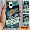 Maxcorners Fishing Teal Honeycomb Water Burst Personalized Name Phone Case (10 Fish Species)